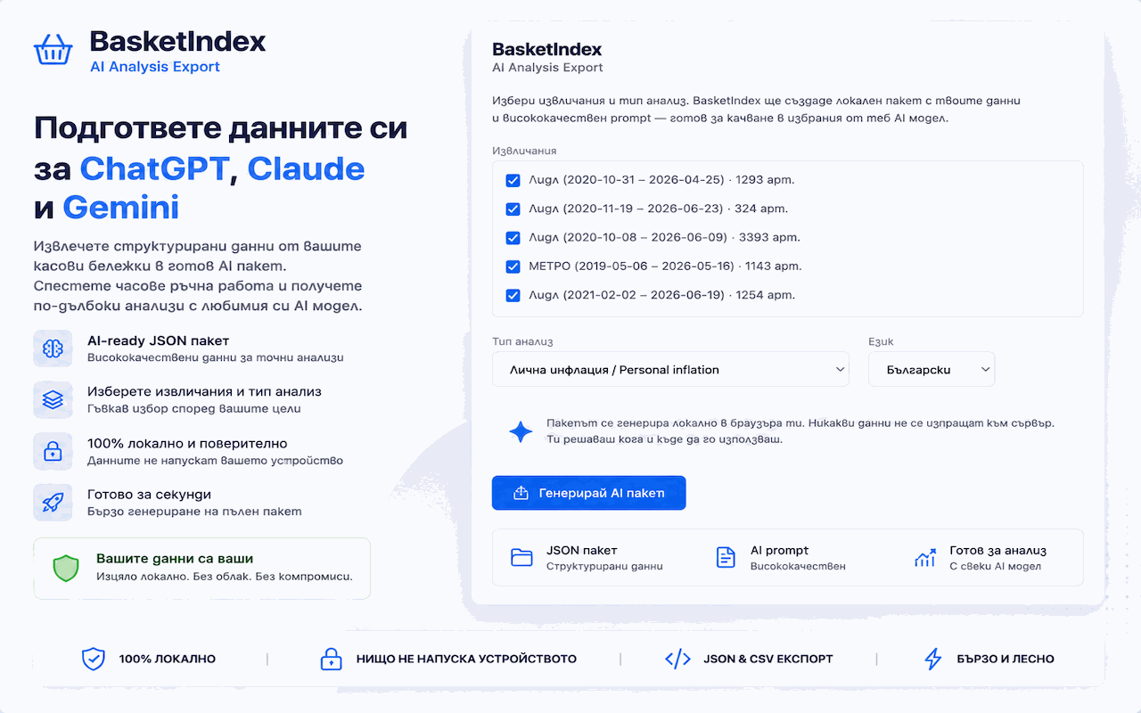 AI Analysis Export Pack — select extracts, generate local ZIP, upload to your AI tool